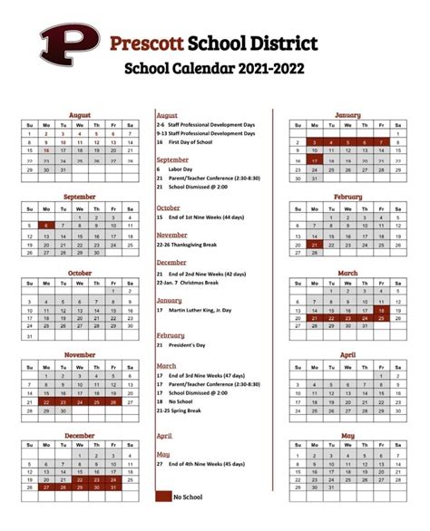 Prescott Public Schools Holiday Calendar 2023-2024 - District School Calendar