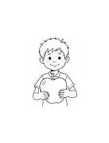Boy Holding An Super big apple coloring Page sketch template