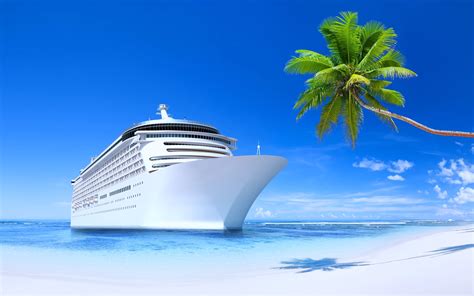 steamship, Ship, Tourism, Travel, Beach, Island, Sunny, Blue, Summer, Palms, Sand, Sea, Calm ...