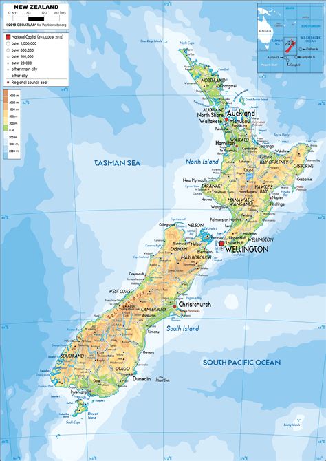 New Zealand Map (Physical) - Worldometer