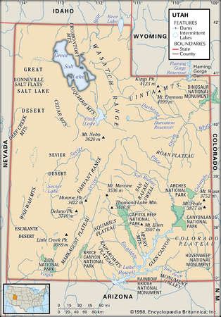 Stock Illustration - Physical map of the state of Utah showing national ...