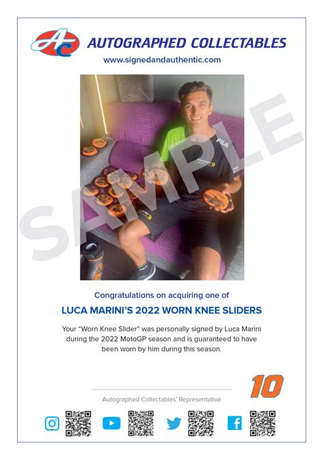 Luca Marini 2022 Worn Knee Slider - Autographed Collectables