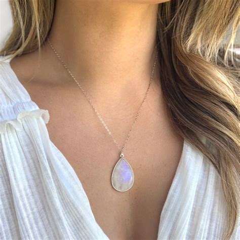 Large Silver Moonstone Pendant, Rainbow Moonstone Necklace, Moonstone ...