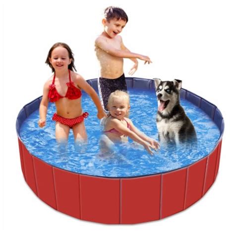 Foldable Pet Swimming Pool Pvc Kiddie Baby Dog Swim Pool Bathing Tub Playmat Kids Pools Red, 1 ...