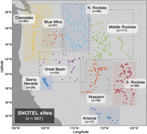 SNOTEL sites by physiographic region in the western United States.... | Download Scientific Diagram