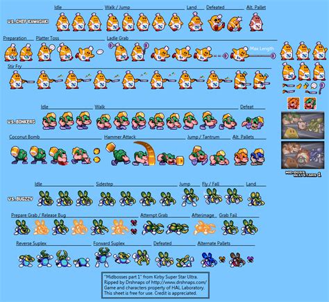 The Spriters Resource - Full Sheet View - Kirby Super Star Ultra - Mid-Bosses 1