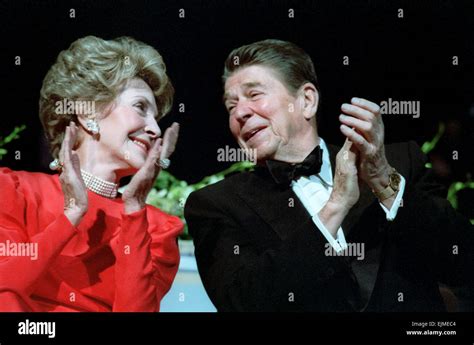 US President Ronald Reagan and First Lady Nancy Reagan during the Stock ...