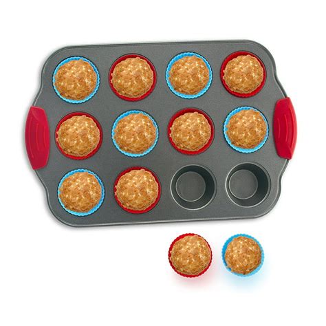 12-Cup Mini Muffin Pan with Silicone Muffin Cups (Set of 12) by Boxiki Kitchen | Professional ...