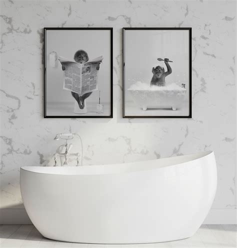 Monkey Print Funny Bathroom Decor Monkey in Toilet Animal - Etsy