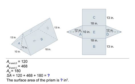 Triangular prism and net diagram of prism with faces labeled A, B, C, D ...