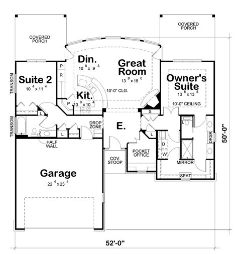 Craftsman Style House Plan - 2 Beds 2 Baths 1436 Sq/Ft Plan #20-2066 ...