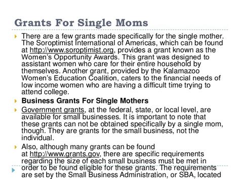 Grants for single mothers