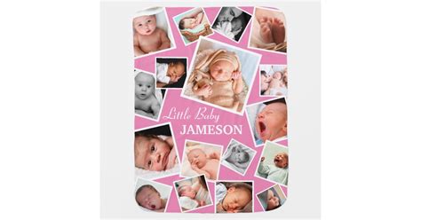 Personalized 17 Baby Photo Collage | Pink Baby Blanket | Zazzle.com