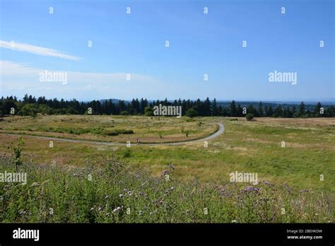 Walking paths at the top of Powell Butte Nature Park, Portland, Oregon, USA. Powell Butte is an ...