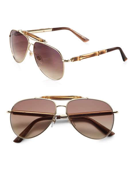 Gucci Bamboo Aviator Sunglasses in Metallic - Lyst