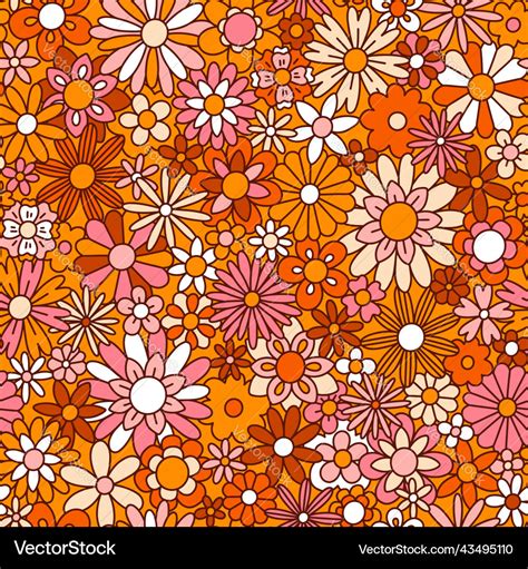 Fun retro orange floral pattern Royalty Free Vector Image