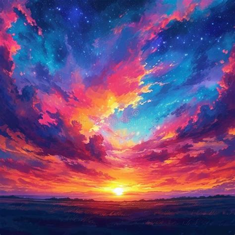 Colorful Watercolor, Sunset Sky, Vibrant Hues in Artistic Evening Stock ...