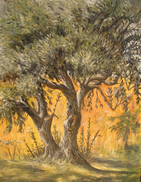 Olive Tree Painting by Yvonne Ayoub