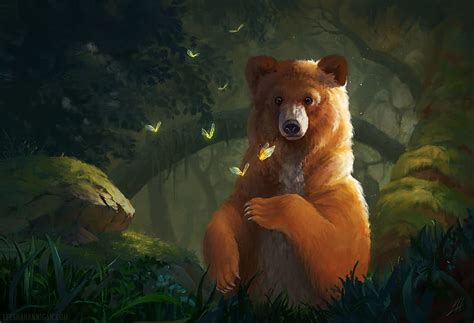 1080P free download | A bear named Mishka, forest, mishka, art, luminos ...