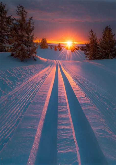 Sunset over fresh snow tracks : MostBeautiful Beautiful Sunset, Beautiful World, Beautiful ...