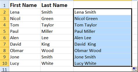 How to quickly combine the first and last names in one cell in Excel?