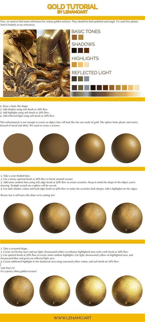 drawingden: “ How to paint gold - tutorial by LenamoArt Support the artist on ... | Gold digital ...