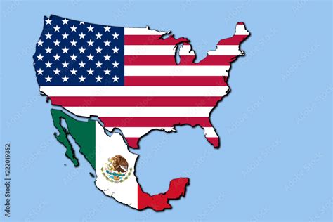 USA and MEXICO flags map. Isolated. 3D illustration. Stock Illustration ...