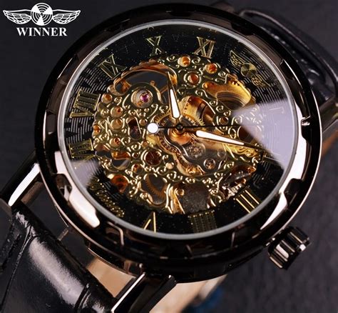 Winner Black Gold Male Clock Men Relogios Skeleton Mens Watches Top ...