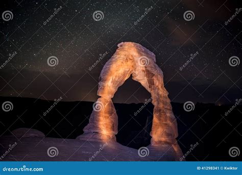 Delicate Arch at Night Against Beautiful Night Sky Stock Image - Image of famous, constellation ...