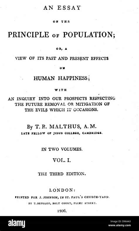 Title page of first volume of third edition (1806) of Malthus 'Essay on the Principle of ...