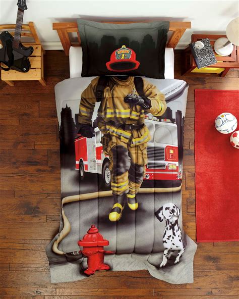 Firefighter Twin Comforter Set - Fireman Bedding Gray Red for Boy or Girl | Firefighter room ...