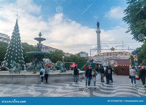 Christmas market in Lisbon editorial image. Image of portuguese - 272260165