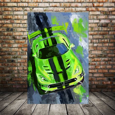 Viper Art Print, Green With Black Stripe, Dodge Artwork, Custom Car ...