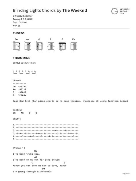 Blinding Lights Chords by The Weekndtabs at Ultimate Guitar Archive ...