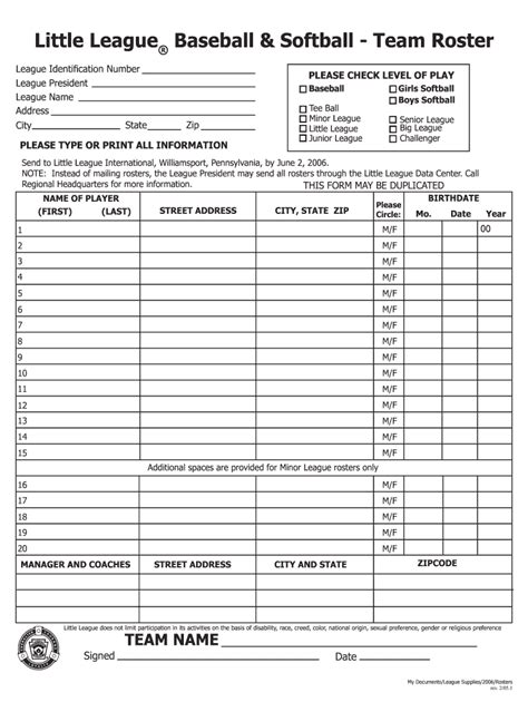 Softball roster template: Fill out & sign online | DocHub