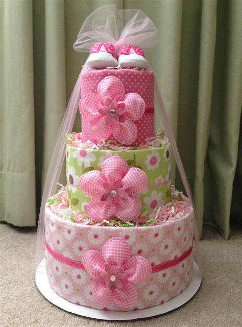 Burlap and Lace Pink Diaper Cake for Baby Girl, Baby Shower Centerpiece, New Baby Gift, Shabby ...