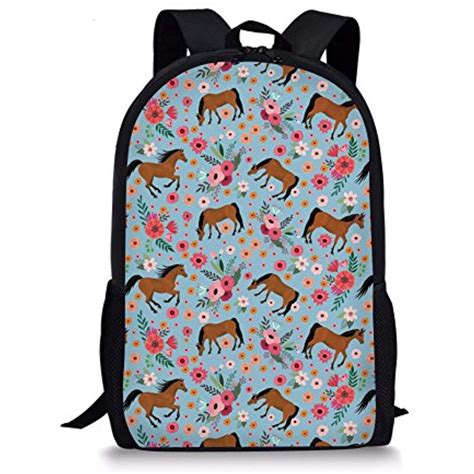 Middle School Backpack For Kids Cute Large Durable Canvas Daypack Horse ...