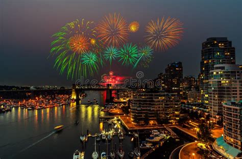 Multicolored Fireworks Lights Over the Bridge and the Ocean Stock Photo - Image of lights, yacht ...