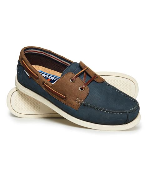 Men’s - Leather Deck Shoes in Brown/navy Milled Nubuck | Superdry