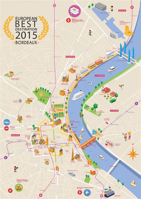 Bordeaux tourist map - Bordeaux attraction map (Nouvelle-Aquitaine - France)