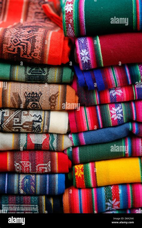 Local carpets made of llama and alpaca wool at the market in Purmamarca, Quebrada de Humahuaca ...