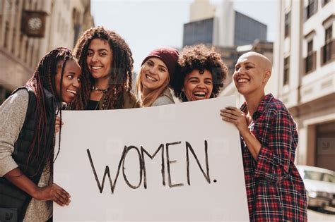 Women activists enjoying during a protest stock photo (146130) - YouWorkForThem