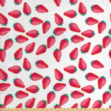 Strawberry Fabric by The Yard, Continuous Cartoonish Ripe Summer Season ...