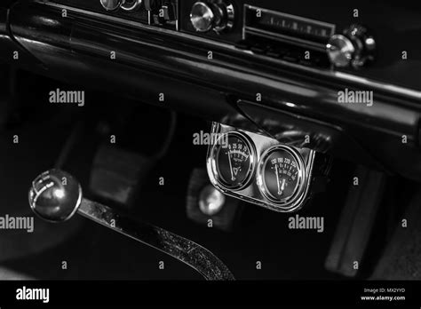 Monochrome picture featuring vintage car dashboard Stock Photo - Alamy