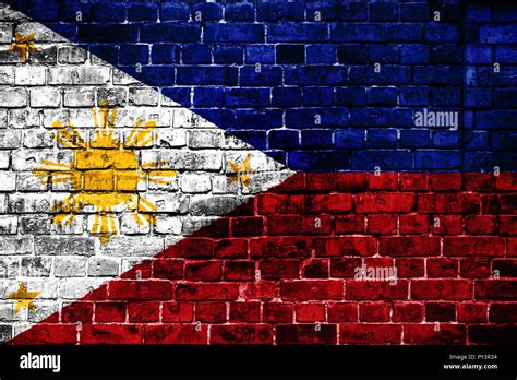 National flag of Philippines on a brick background. Concept image for ...