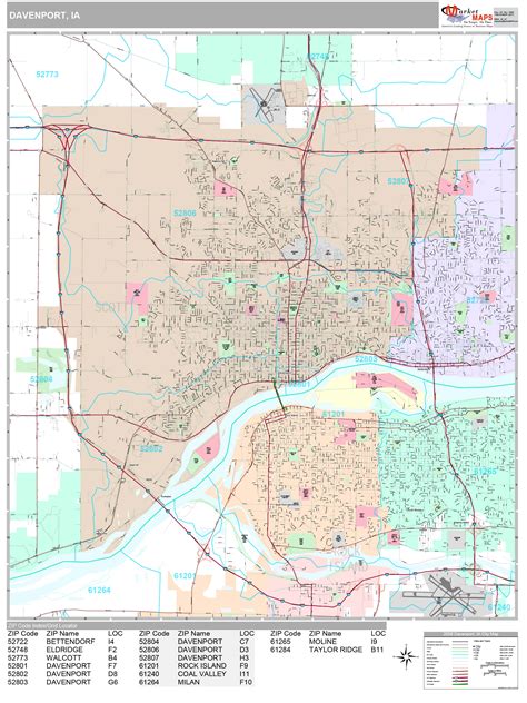 Davenport Iowa Wall Map (Premium Style) by MarketMAPS - MapSales