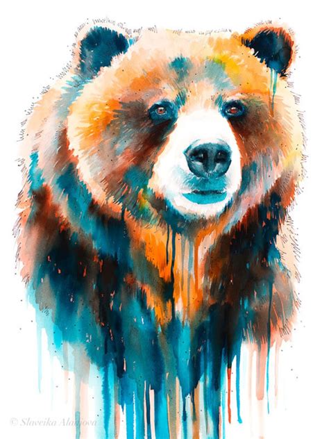 Grizzly Bear Watercolor Painting Print by Slaveika Aladjova - Etsy