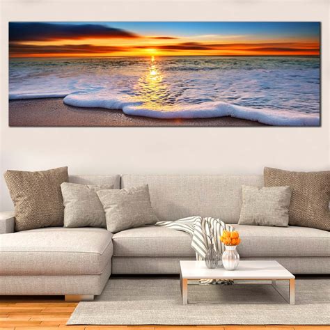 Ocean Beaches Canvas Wall Art, Beautiful Blue Beach Wave Sand Panorami – Dwallart