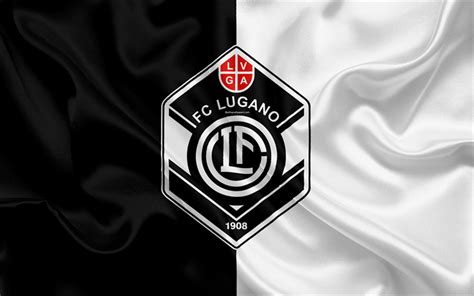 Download wallpapers FC Lugano, 4k, silk texture, logo, swiss football club, black and white flag ...