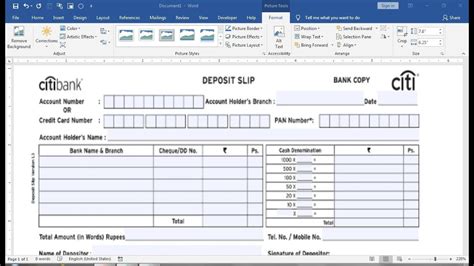 bank deposit slip template word - YouTube